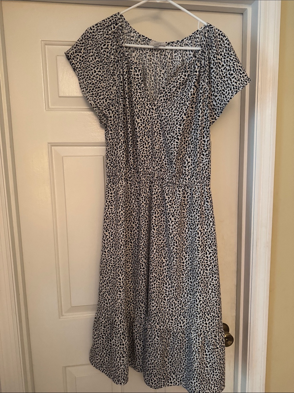 LOFT Black and White Leopard Print Midi Dress